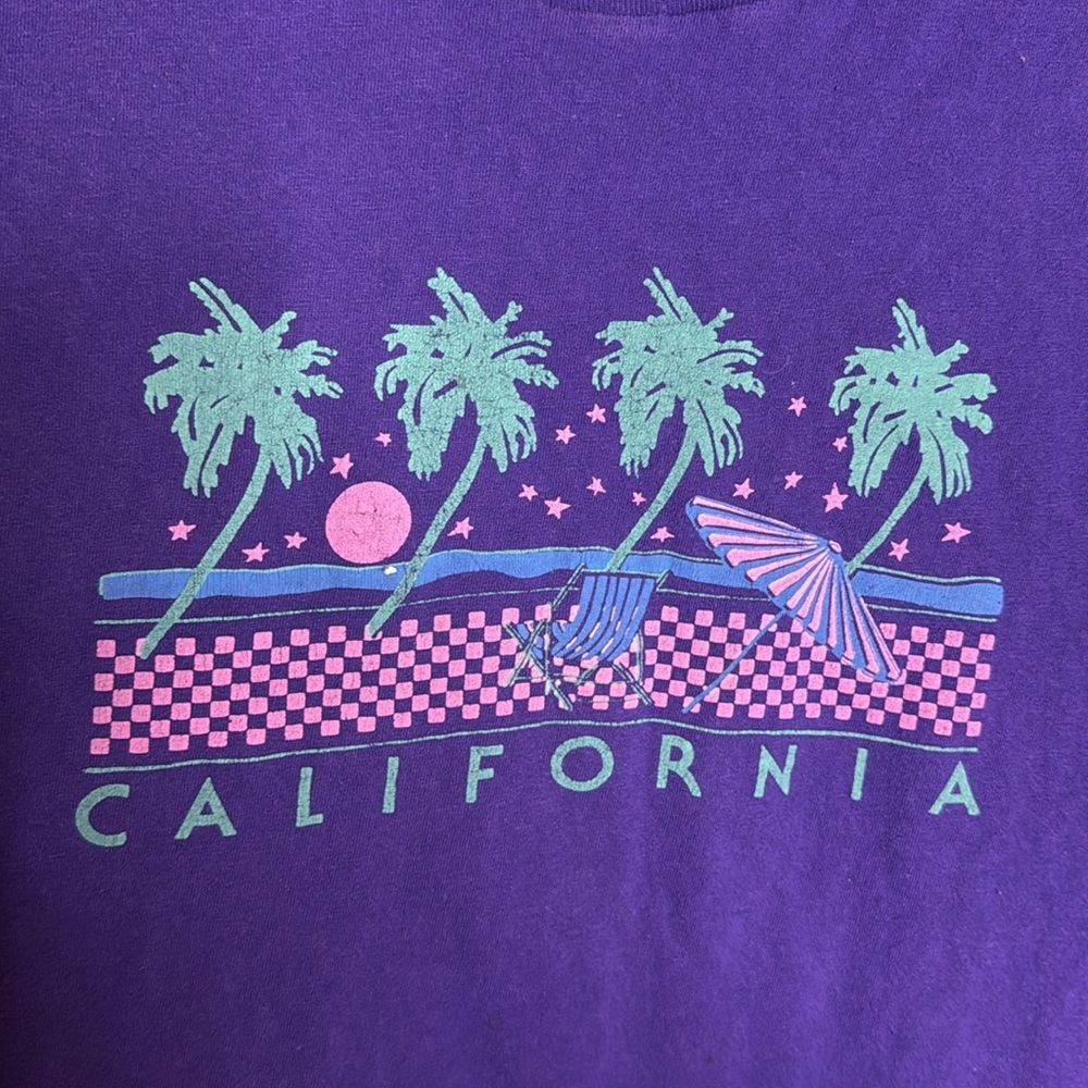 Vintage 90s California Beach Graphic Tee Purple Single Stitch Made USA Medium - Picture 4 of 8